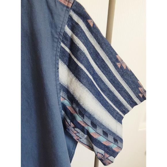 Sun & Stone XL Men Aztec Print Shirt Short‎ Slv Button Up Casual XL Denim Look - Picture 8 of 9